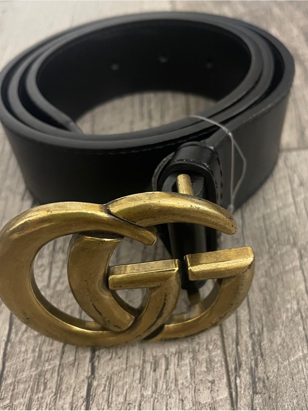 Gucci Black Leather Belt with Gold Double G Buckle